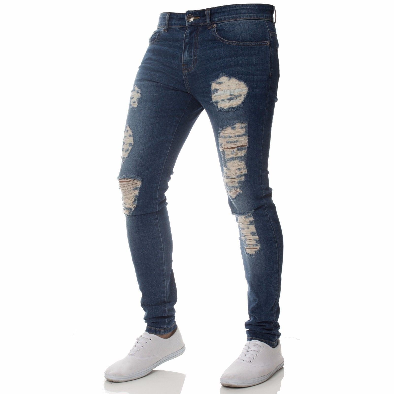 Men's Cross-Border Ripped Knee Jeans with Zipper