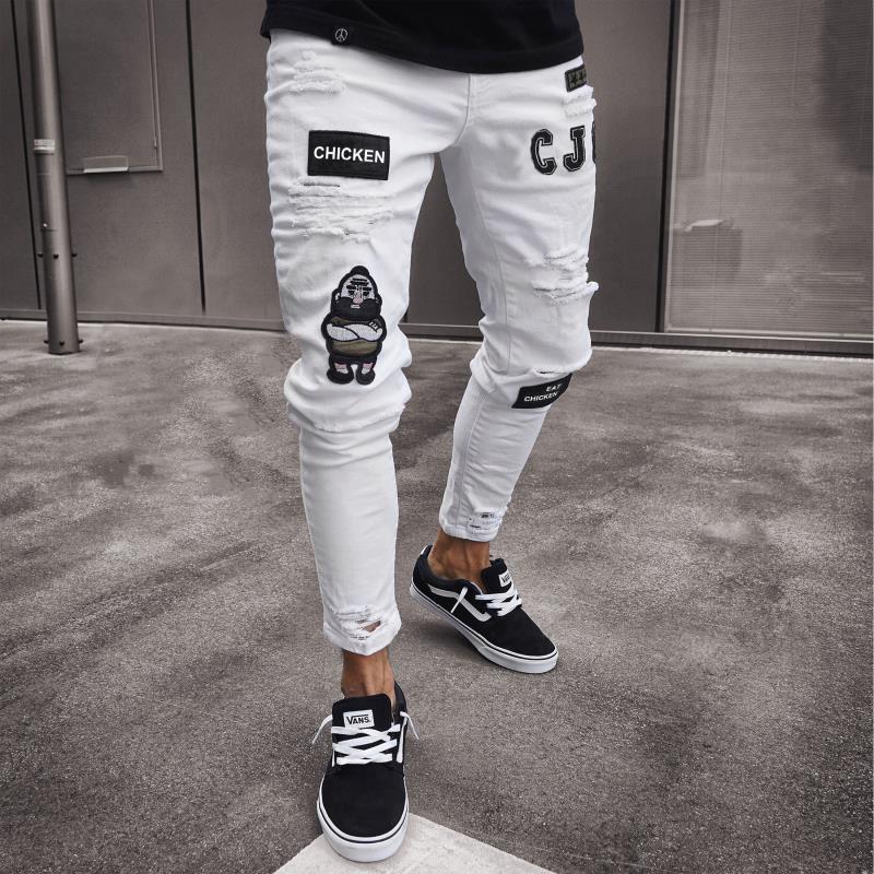 Men's Cross-Border Ripped Knee Jeans with Zipper