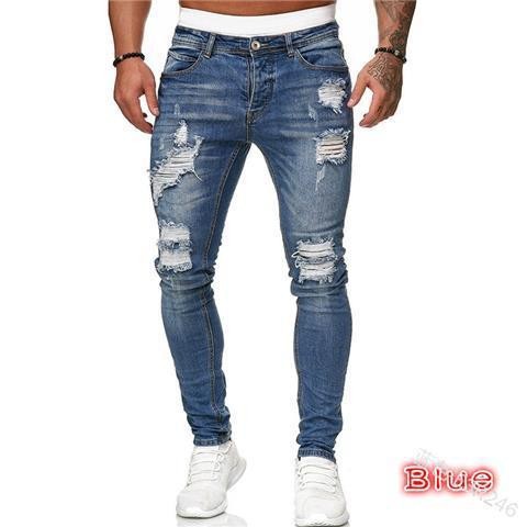 Men's Cross-Border Ripped Knee Jeans with Zipper
