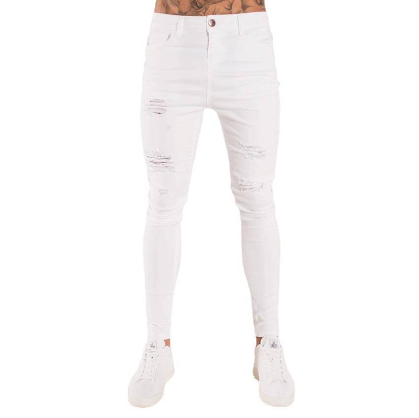 Men's Cross-Border Ripped Knee Jeans with Zipper