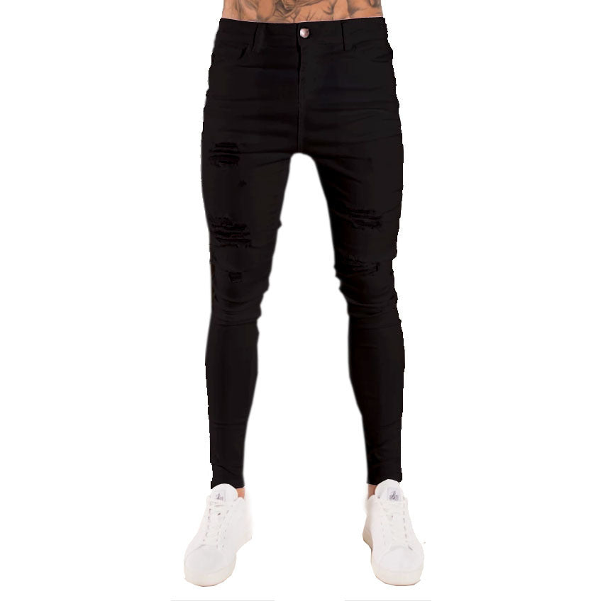 Men's Cross-Border Ripped Knee Jeans with Zipper