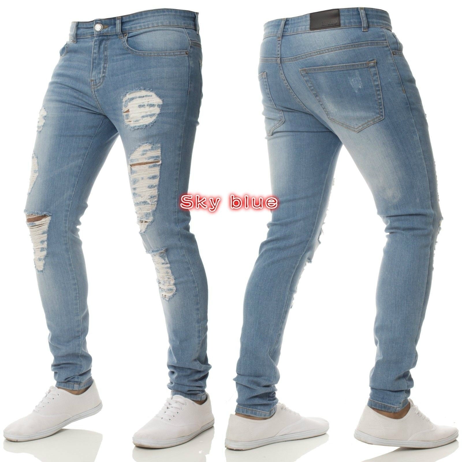 Men's Cross-Border Ripped Knee Jeans with Zipper