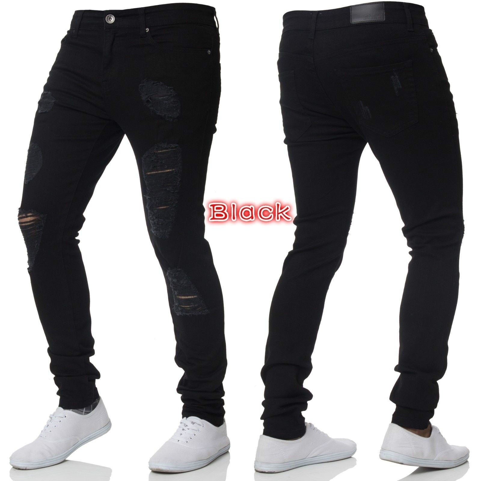 Men's Cross-Border Ripped Knee Jeans with Zipper