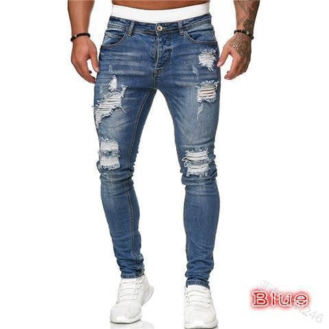 Men's Cross-Border Ripped Knee Jeans with Zipper